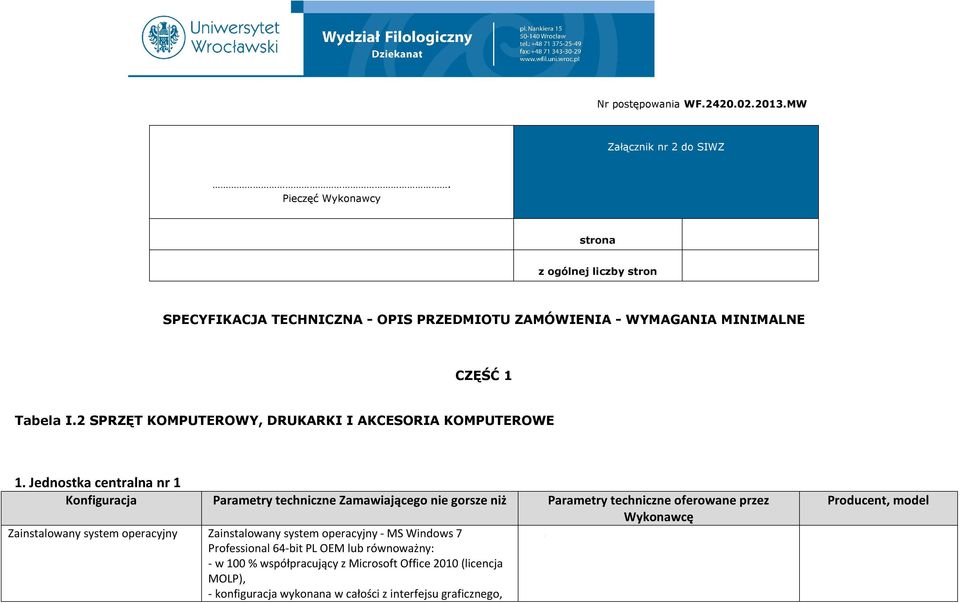 Tabela I.2 SPRZĘT KOMPUTEROWY, DRUKARKI I AKCESORIA KOMPUTEROWE 1.