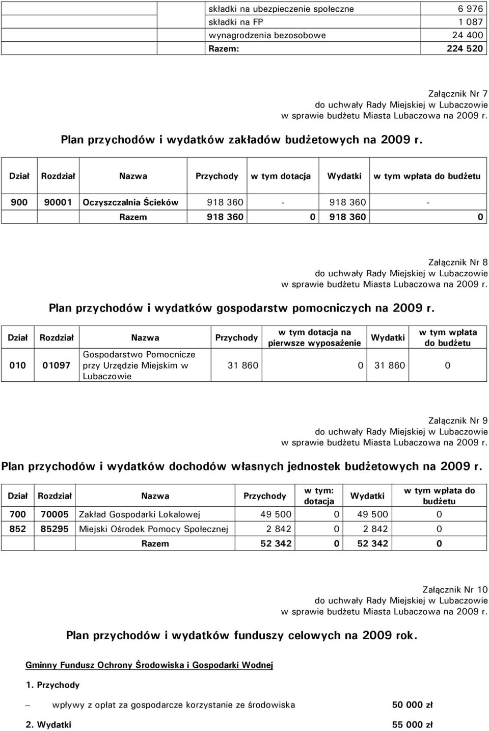 gospodarstw pomocniczych na 2009 r.