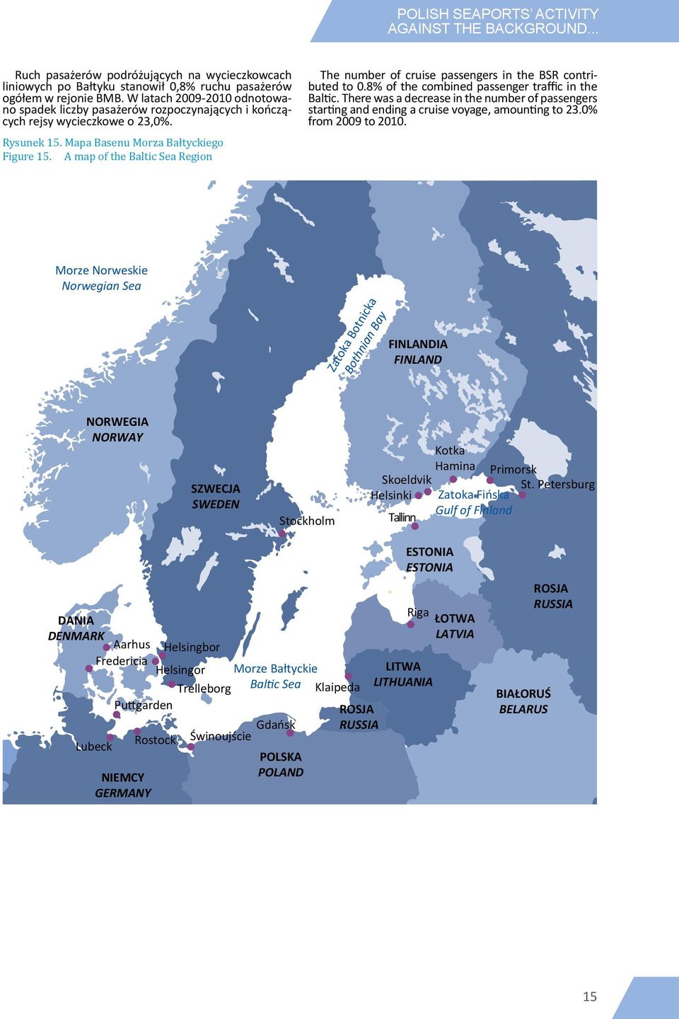 A map of the Baltic Sea Region The number of cruise passengers in the BSR contributed to 0.8% of the combined passenger traffic in the Baltic.