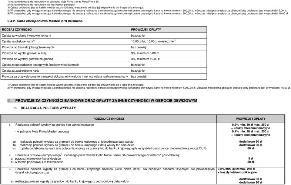 4) W przypadku, gdy w ciągu miesiąca kalendarzowego nie zostaną rozliczone transakcje bezgotówkowe wykonane przy uŝyciu karty na kwotę minimum 300,00 zł, wówczas miesięczna opłata za obsługę karty