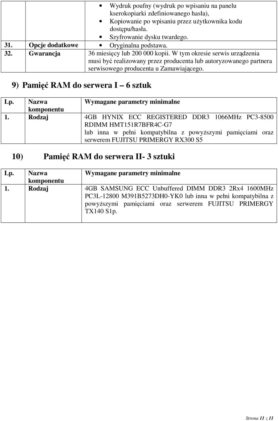 9) Pamięć RAM do serwera I 6 sztuk 1.