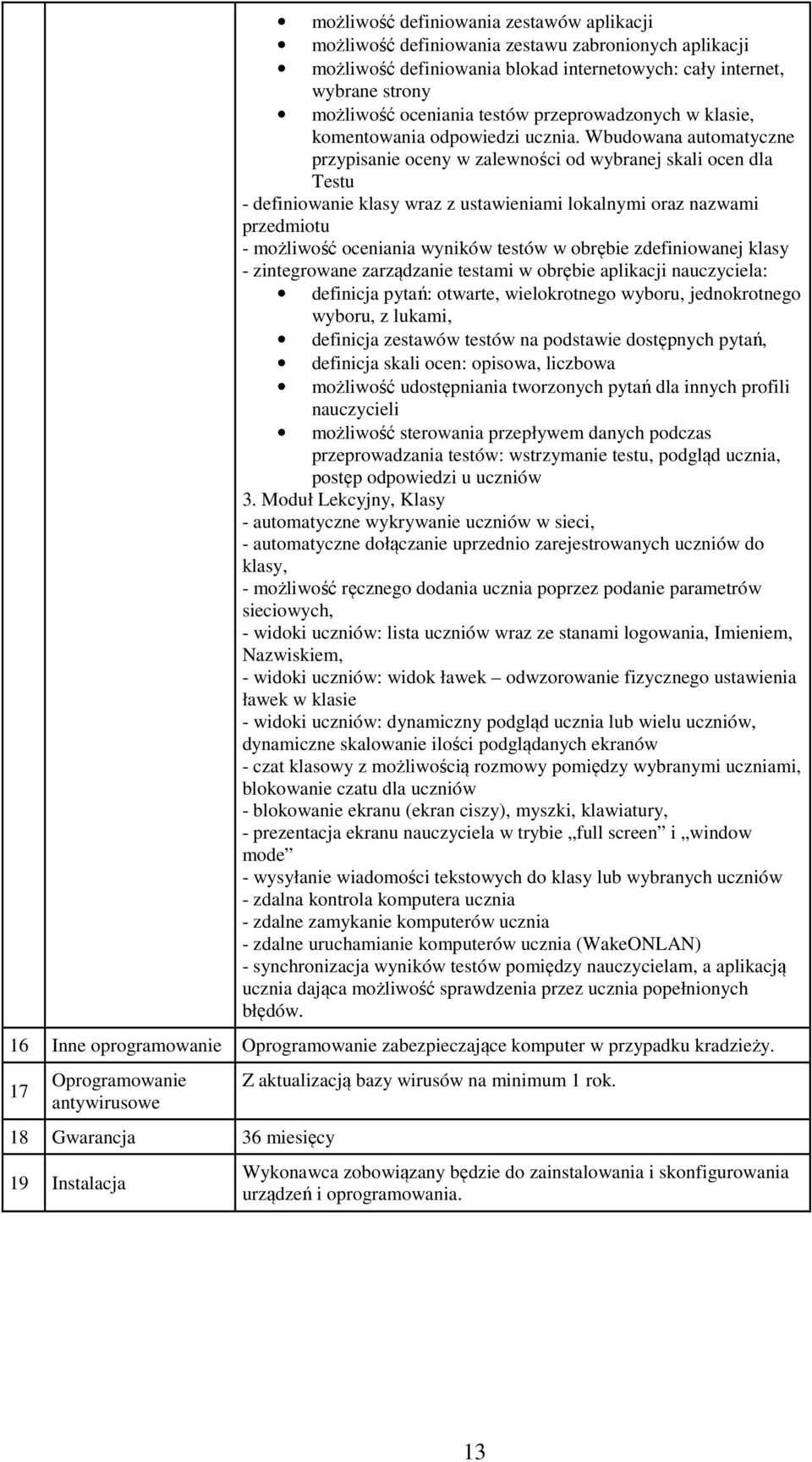 Wbudowana automatyczne przypisanie oceny w zalewności od wybranej skali ocen dla Testu - definiowanie klasy wraz z ustawieniami lokalnymi oraz nazwami przedmiotu - możliwość oceniania wyników testów