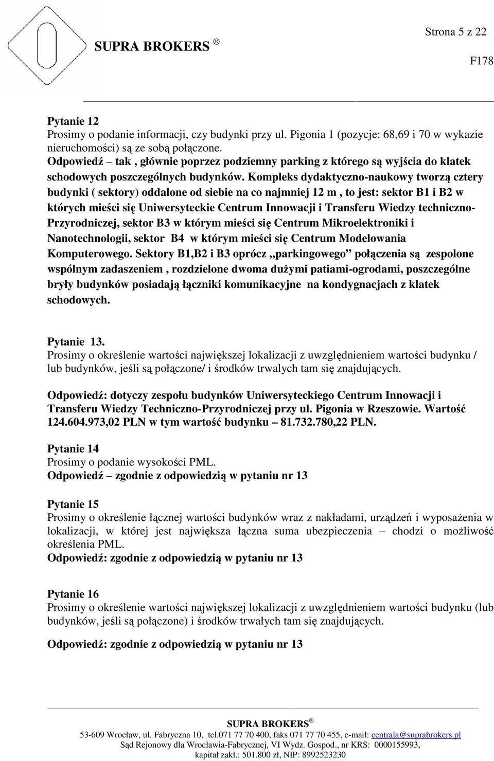 Kompleks dydaktyczno-naukowy tworzą cztery budynki ( sektory) oddalone od siebie na co najmniej 12 m, to jest: sektor B1 i B2 w których mieści się Uniwersyteckie Centrum Innowacji i Transferu Wiedzy