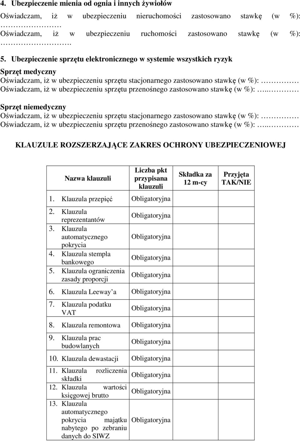 przenośnego zastosowano stawkę (w %):.