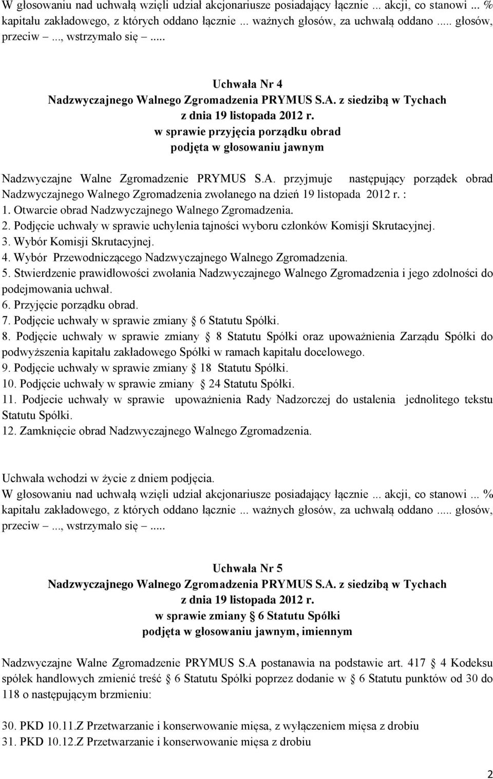 3. Wybór Komisji Skrutacyjnej. 4. Wybór Przewodniczącego Nadzwyczajnego Walnego Zgromadzenia. 5.