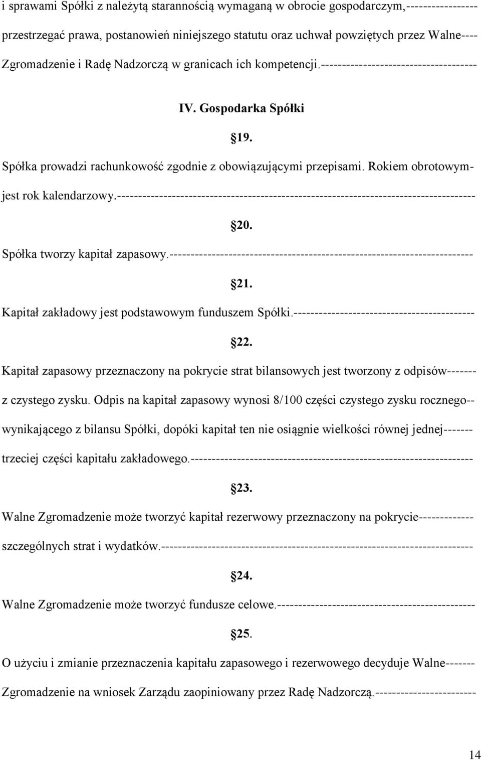 Rokiem obrotowymjest rok kalendarzowy.------------------------------------------------------------------------------------- 20. Spółka tworzy kapitał zapasowy.