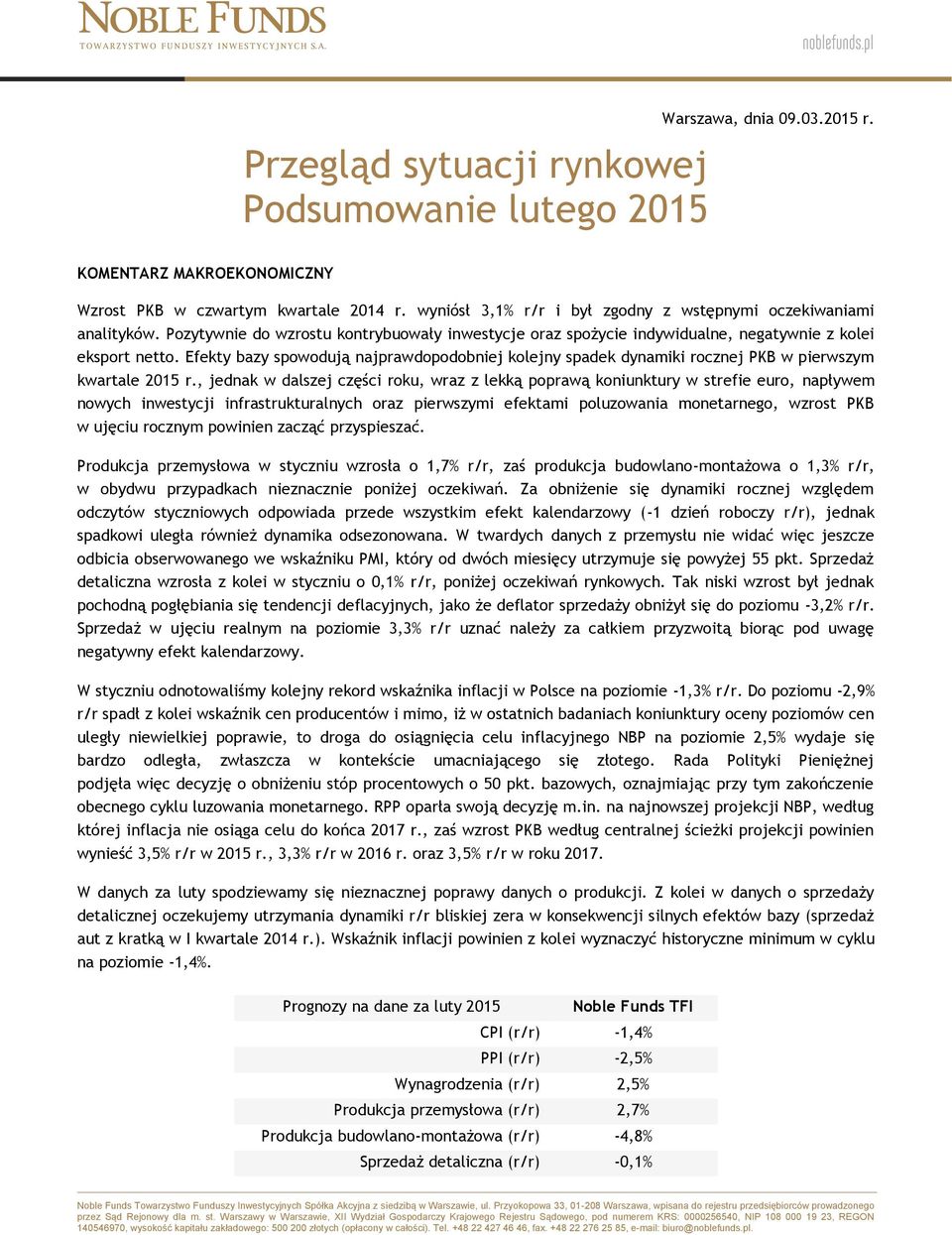 Efekty bazy spowodują najprawdopodobniej kolejny spadek dynamiki rocznej PKB w pierwszym kwartale 2015 r.