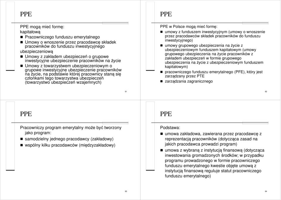członkami tego towarzystwa ubezpieczeń (towarzystwo ubezpieczeń wzajemnych) PPE PPE w Polsce mogą mieć formę: umowy z funduszem inwestycyjnym (umowy o wnoszenie przez pracodawców składek pracowników