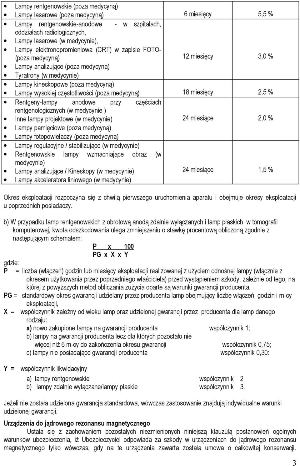 (poza medycyną) 18 miesięcy 2,5 % Rentgeny-lampy anodowe przy częściach rentgenologicznych (w medycynie ) Inne lampy projektowe (w medycynie) 24 miesiące 2,0 % Lampy pamięciowe (poza medycyną) Lampy