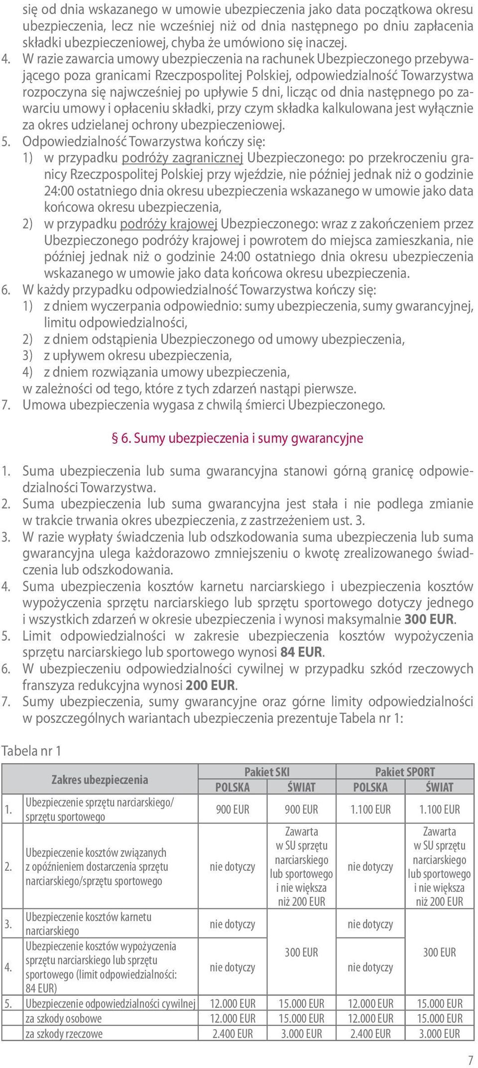 W razie zawarcia umowy ubezpieczenia na rachunek Ubezpieczonego przebywającego poza granicami Rzeczpospolitej Polskiej, odpowiedzialność Towarzystwa rozpoczyna się najwcześniej po upływie 5 dni,