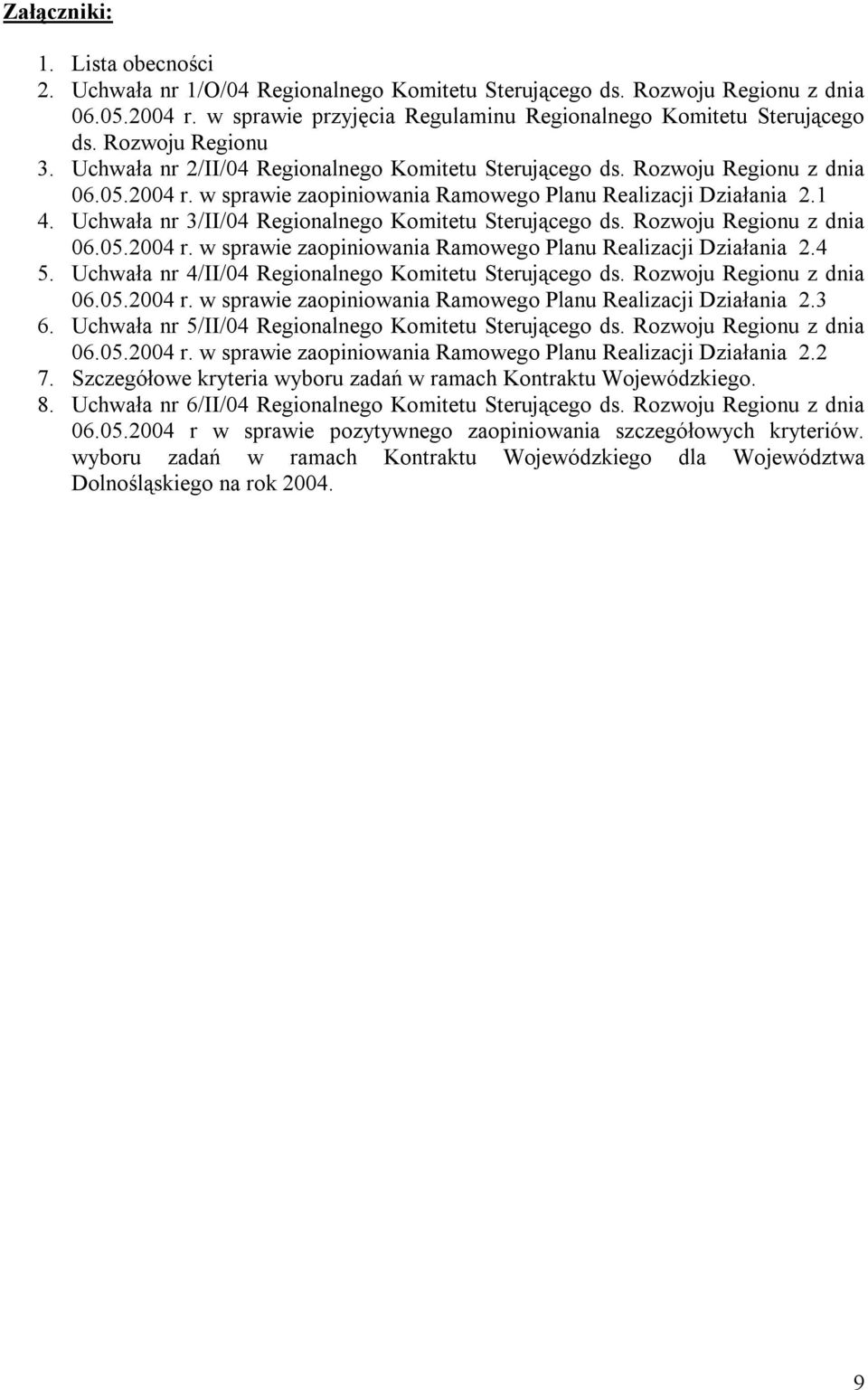 Uchwała nr 3/II/04 Regionalnego Komitetu Sterującego ds. Rozwoju Regionu z dnia 06.05.2004 r. w sprawie zaopiniowania Ramowego Planu Realizacji Działania 2.4 5.