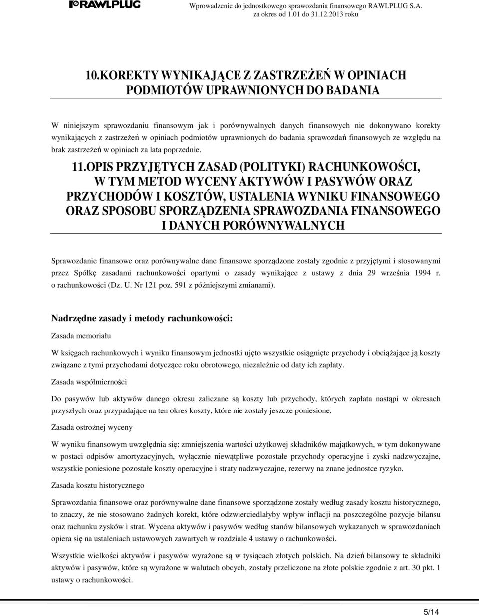 OPIS PRZYJĘTYCH ZASAD (POLITYKI) RACHUNKOWOŚCI, W TYM METOD WYCENY AKTYWÓW I PASYWÓW ORAZ PRZYCHODÓW I KOSZTÓW, USTALENIA WYNIKU FINANSOWEGO ORAZ SPOSOBU SPORZĄDZENIA SPRAWOZDANIA FINANSOWEGO I