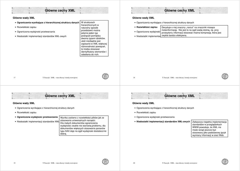 Jeśli niezbędne jest zapisanie w XML większej różnorodności powiązań, to trzeba stosować identyfikatory elementów i odesłania do nich.