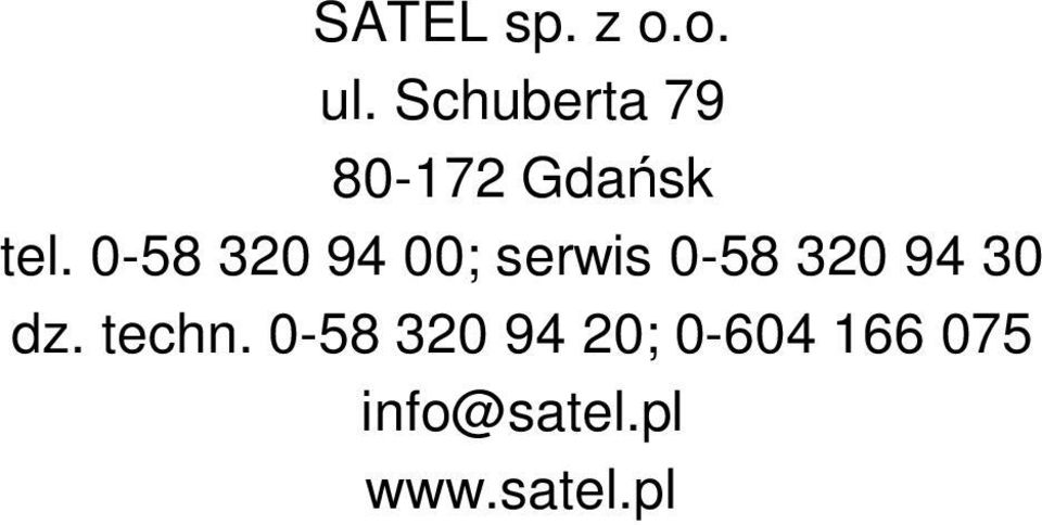 0-58 320 94 00; serwis 0-58 320 94 30