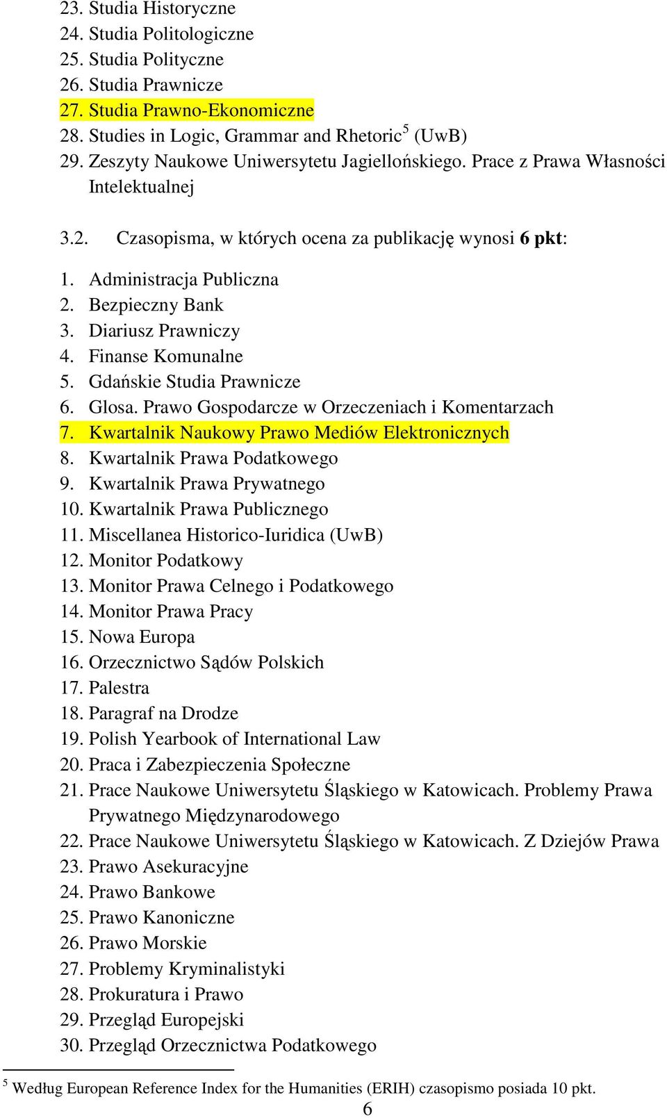 Diariusz Prawniczy 4. Finanse Komunalne 5. Gdańskie Studia Prawnicze 6. Glosa. Prawo Gospodarcze w Orzeczeniach i Komentarzach 7. Kwartalnik Naukowy Prawo Mediów Elektronicznych 8.