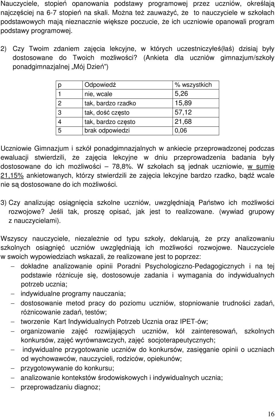 2) Czy Twoim zdaniem zajęcia lekcyjne, w których uczestniczyłeś(łaś) dzisiaj były dostosowane do Twoich możliwości?