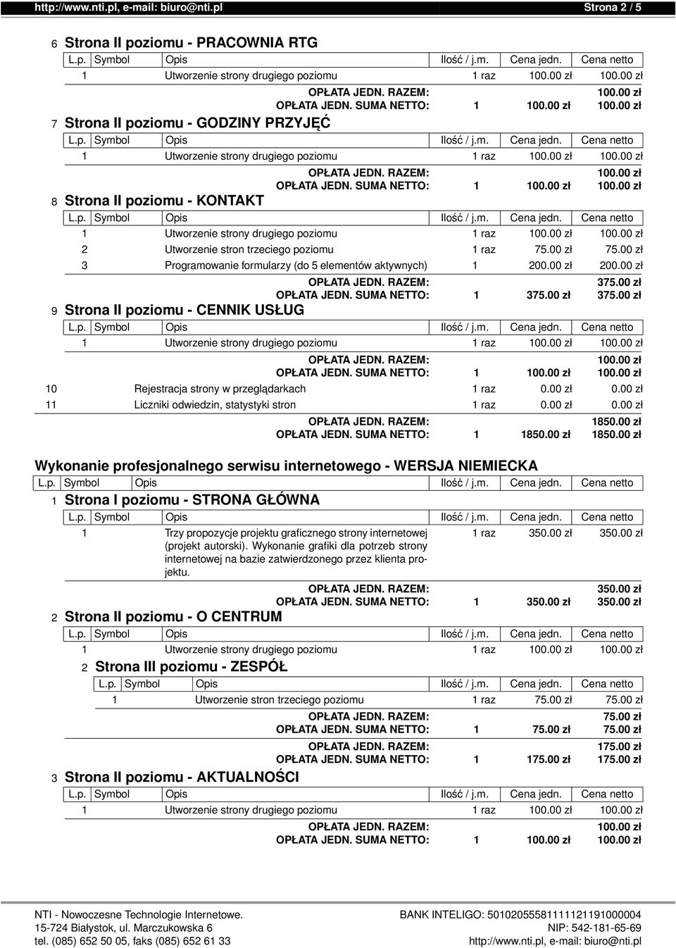 SUMA NETTO: 1 11 Liczniki odwiedzin, statystyki stron OPŁATA JEDN.