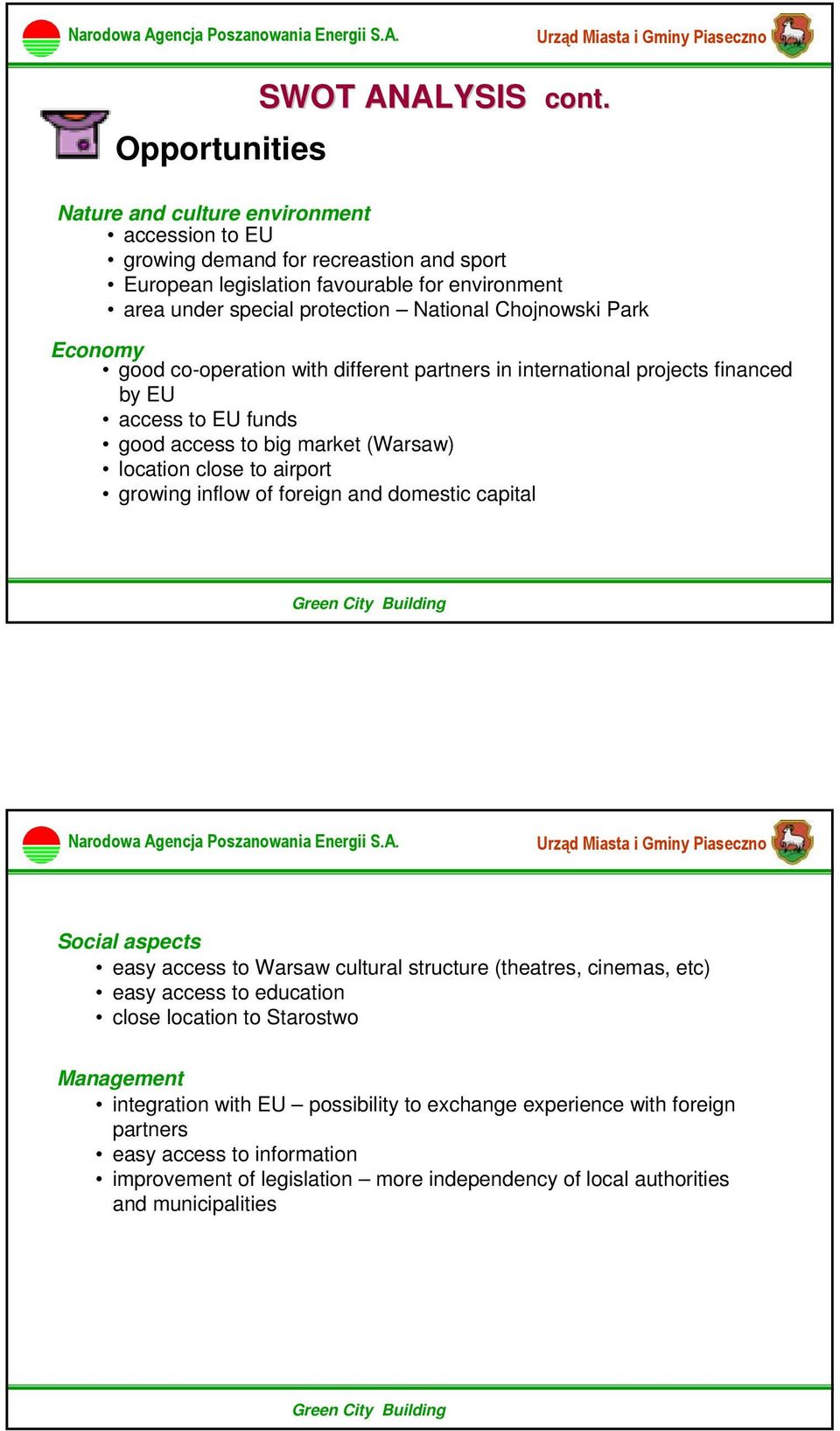 Economy good co-operation with different partners in international projects financed by EU access to EU funds good access to big market (Warsaw) location close to airport growing inflow of