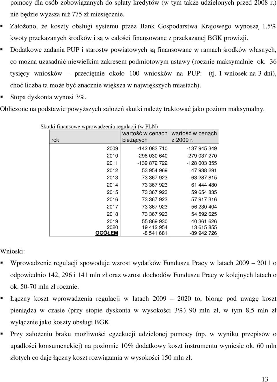 Dodatkowe zadania PUP i starostw powiatowych są finansowane w ramach środków własnych, co moŝna uzasadnić niewielkim zakresem podmiotowym ustawy (rocznie maksymalnie ok.