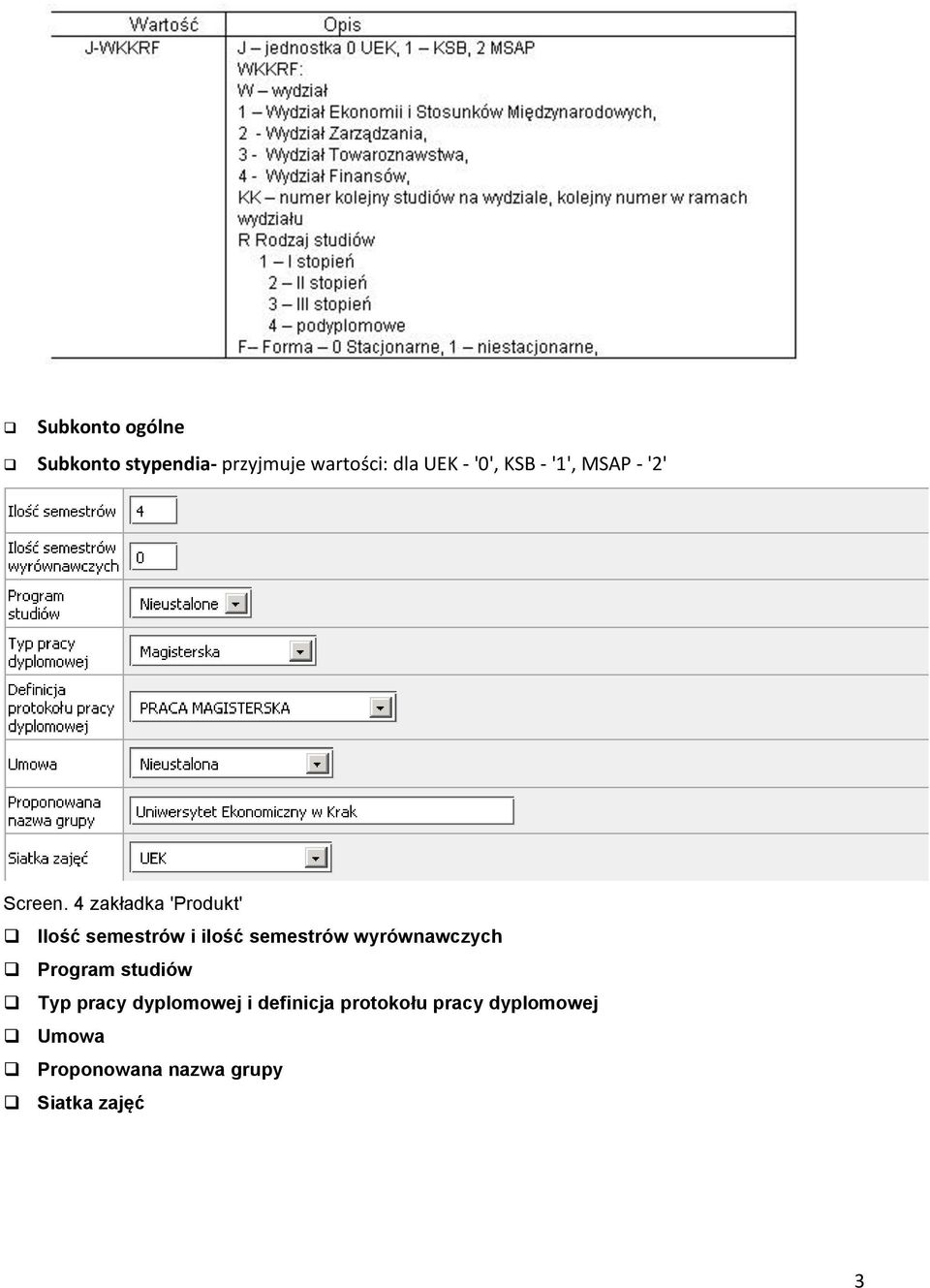 4 zakładka 'Produkt' Ilość semestrów i ilość semestrów wyrównawczych