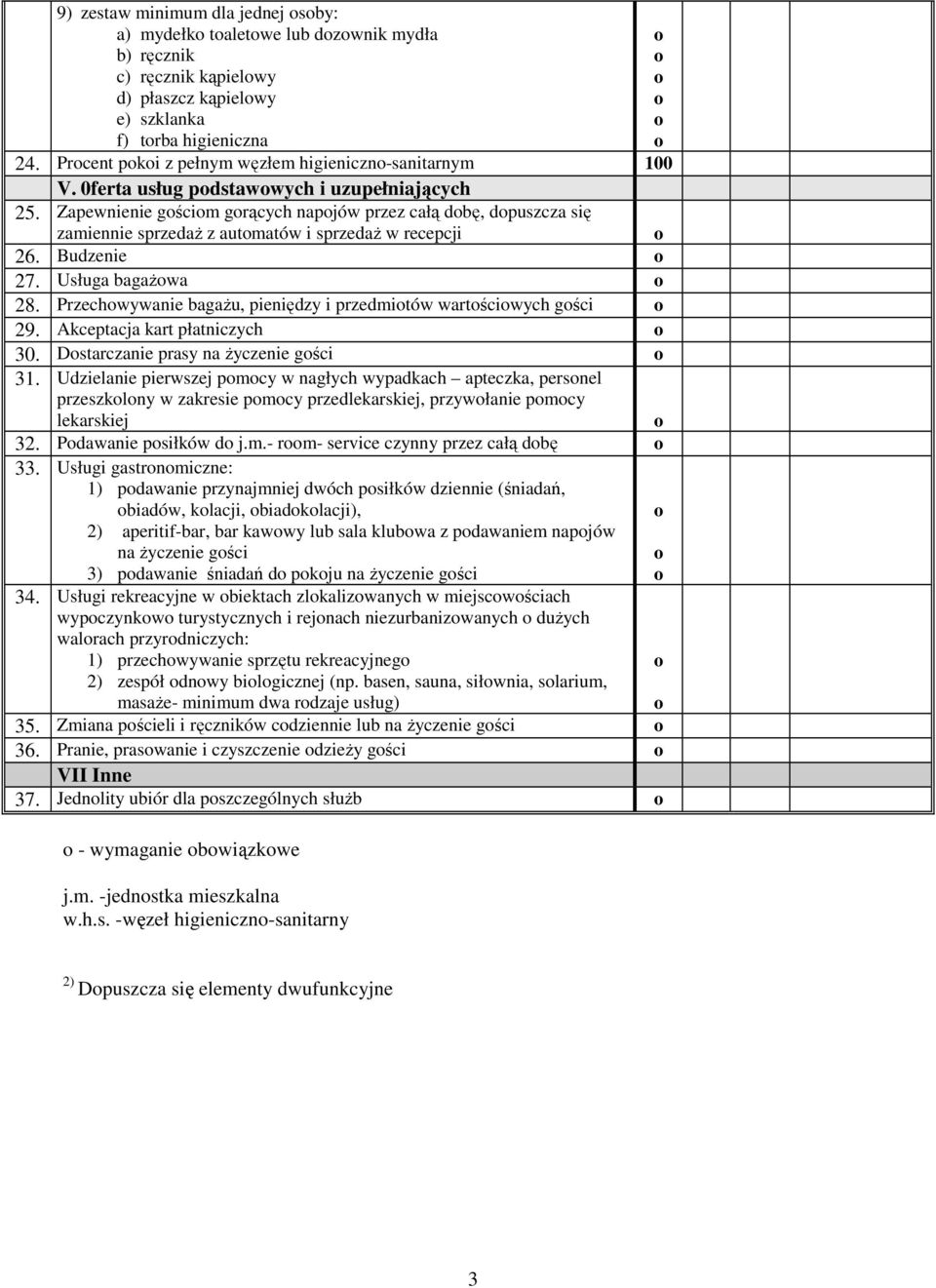 Zapewnienie gścim grących napjów przez całą dbę, dpuszcza się zamiennie sprzedaŝ z autmatów i sprzedaŝ w recepcji 26. Budzenie 27. Usługa bagaŝwa 28.