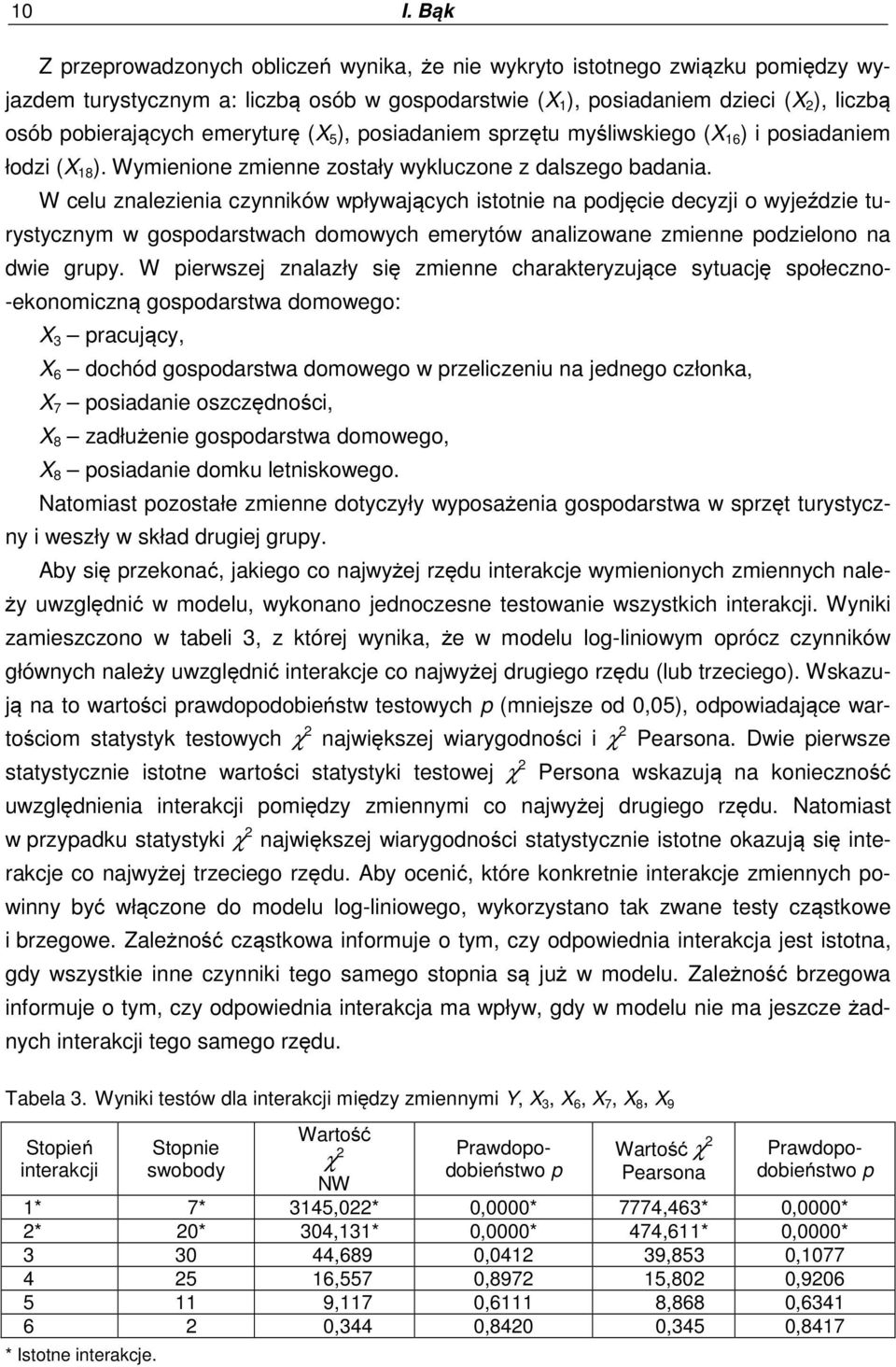 W celu znalezienia czynników wpływających istotnie na podjęcie decyzji o wyjeździe turystycznym w gospodarstwach domowych emerytów analizowane zmienne podzielono na dwie grupy.