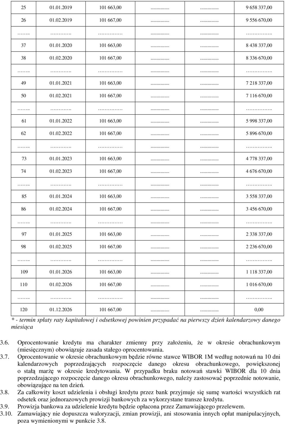 02.2023 101 667,00...... 4 676 670,00 85 01.01.2024 101 663,00...... 3 558 337,00 86 01.02.2024 101 667,00...... 3 456 670,00 97 01.01.2025 101 663,00...... 2 338 337,00 98 01.02.2025 101 667,00.