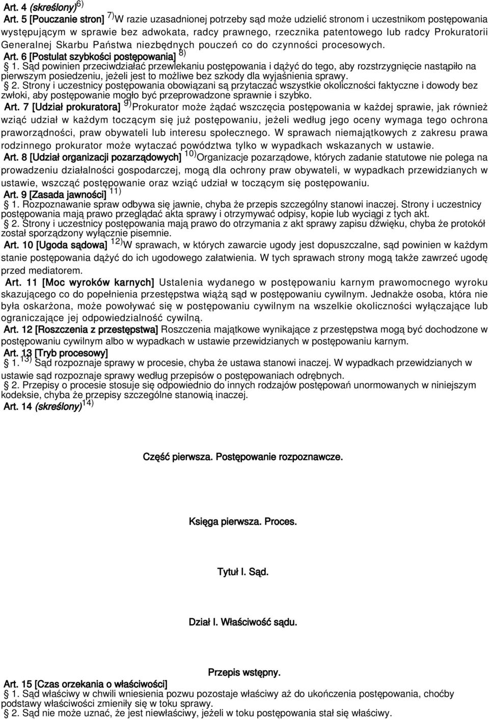 Prokuratorii Generalnej Skarbu Państwa niezbędnych pouczeń co do czynności procesowych. Art. 6 [Postulat szybkości postępowania] 8) 1.