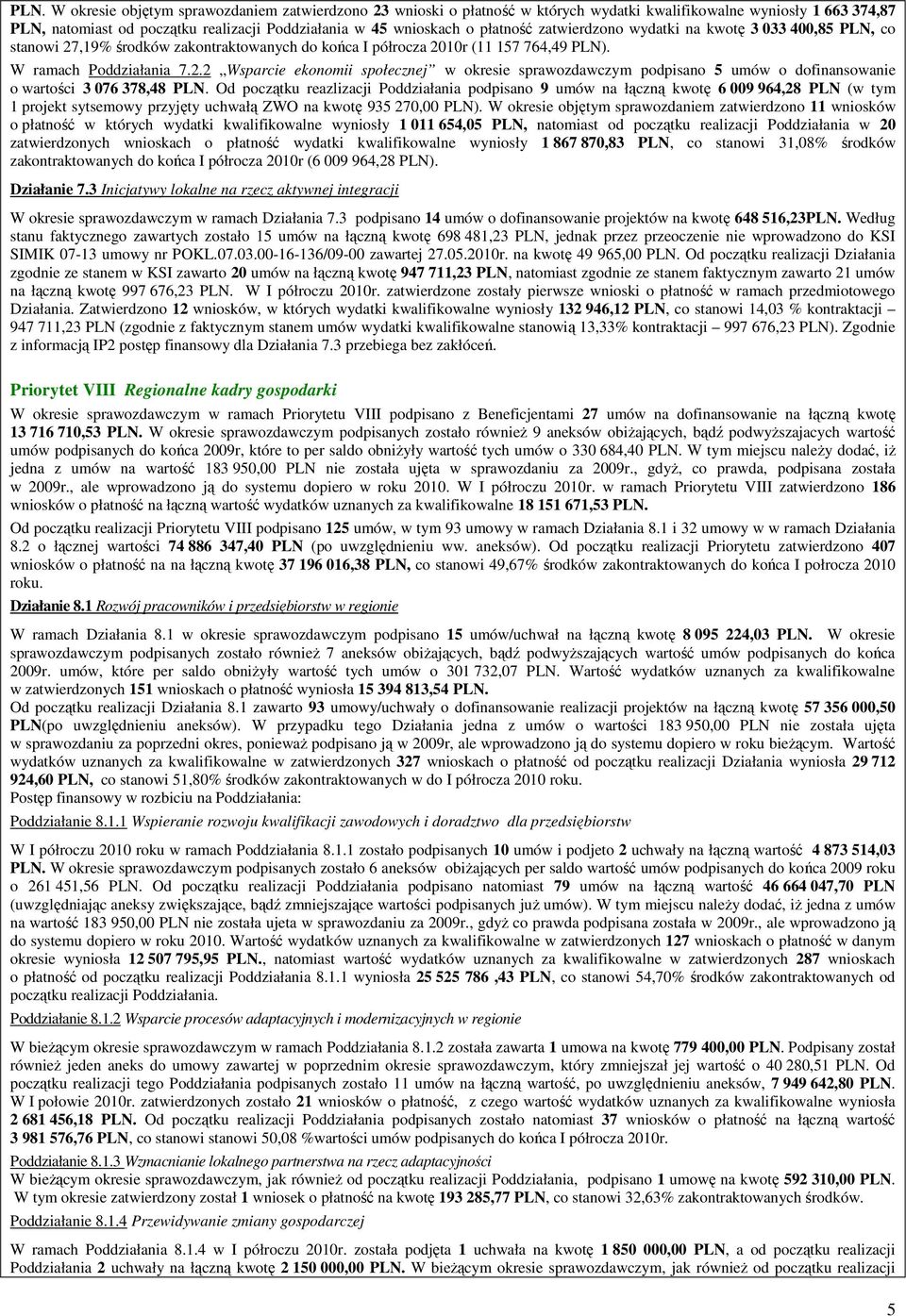 Od początku reazlizacji Poddziałania podpisano 9 umów na łączną kwotę 6 009 964,28 PLN (w tym 1 projekt sytsemowy przyjęty uchwałą ZWO na kwotę 935 270,00 PLN).