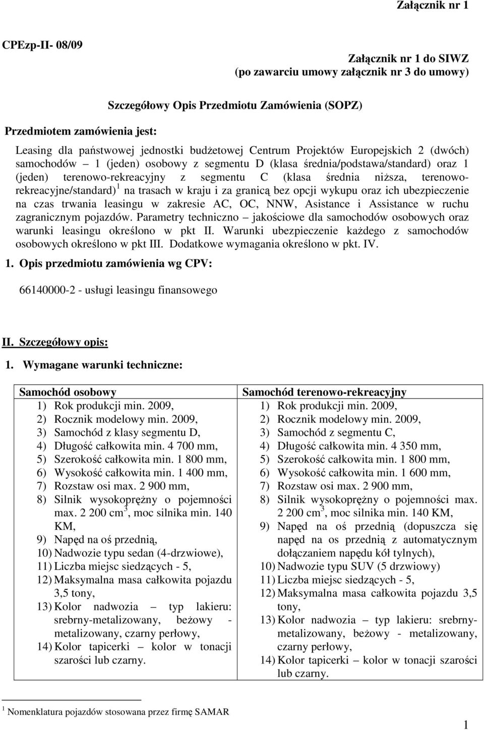 średnia niŝsza, terenoworekreacyjne/standard) 1 na trasach w kraju i za granicą bez opcji wykupu oraz ich ubezpieczenie na czas trwania leasingu w zakresie AC, OC, NNW, Asistance i Assistance w ruchu