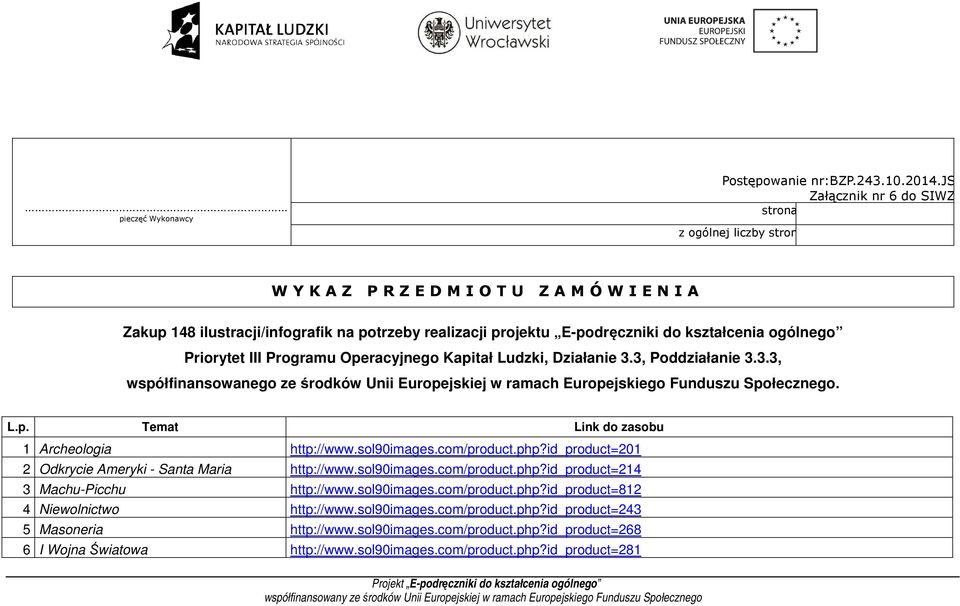 ogólnego Priorytet III Programu Operacyjnego Kapitał Ludzki, Działanie 3.3, Poddziałanie 3.3.3, współfinansowanego ze środków Unii Europejskiej w ramach Europejskiego Funduszu Społecznego. L.p. Temat Link do zasobu 1 Archeologia http://www.