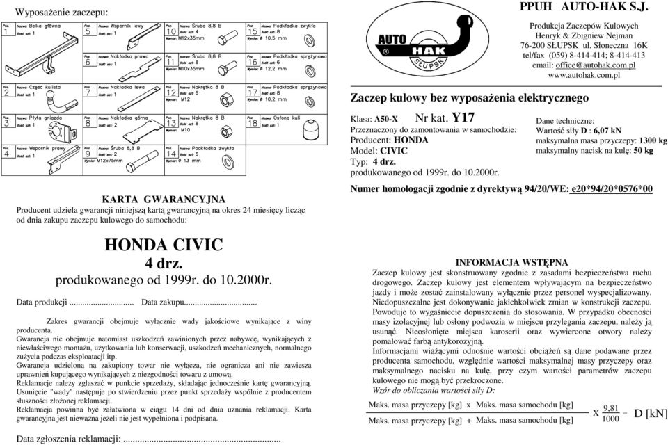 Gwarancja nie obejmuje natomiast uszkodzeń zawinionych przez nabywcę, wynikających z niewłaściwego montaŝu, uŝytkowania lub konserwacji, uszkodzeń mechanicznych, normalnego zuŝycia podczas