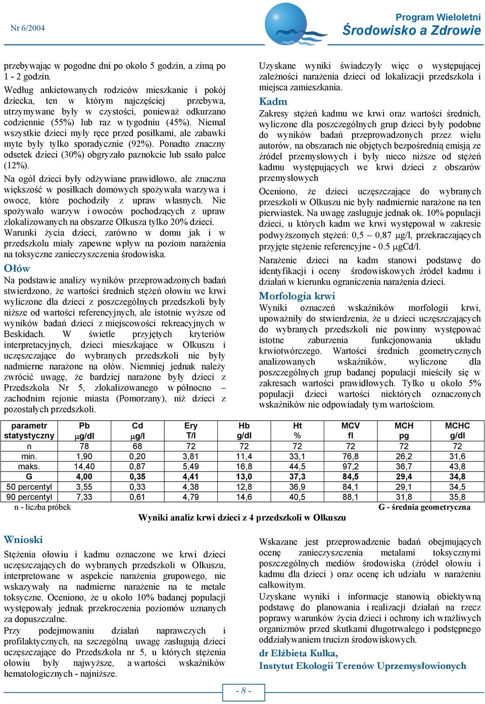 Niemal wszystkie dzieci myły ręce przed posiłkami, ale zabawki myte były tylko sporadycznie (92%). Ponadto znaczny odsetek dzieci (30%) obgryzało paznokcie lub ssało palce (12%).