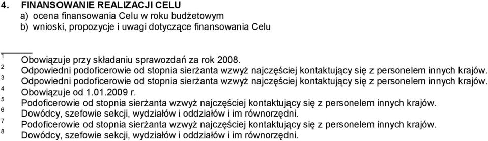 3 Odpowedn podofcerowe od stopna serżanta wzwyż najczęścej kontaktujący sę z personelem nnych krajów. 4 Obowązuje od 1.01.2009 r.