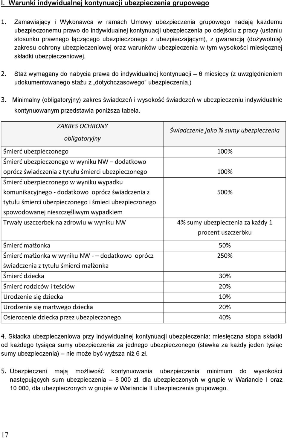 ubezpieczonego z ubezpieczającym), z gwarancją (dożywotnią) zakresu ochrony ubezpieczeniowej oraz warunków ubezpieczenia w tym wysokości miesięcznej składki ubezpieczeniowej. 2.