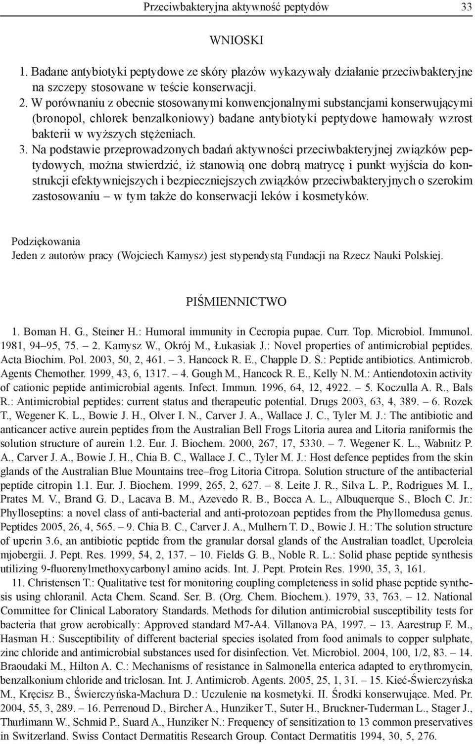 Na podstawie przeprowadzonych badań aktywności przeciwbakteryjnej związków peptydowych, można stwierdzić, iż stanowią one dobrą matrycę i punkt wyjścia do konstrukcji efektywniejszych i