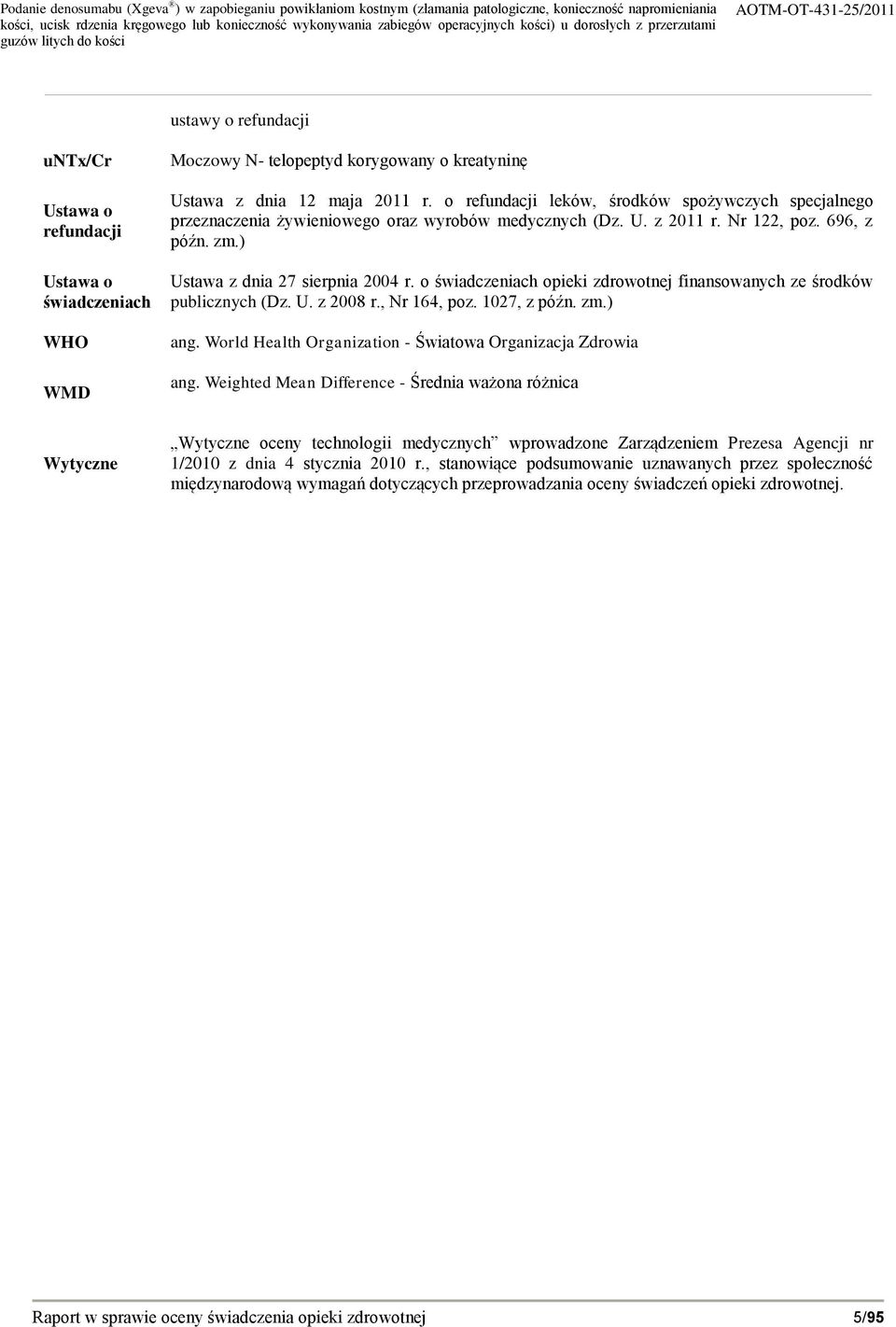o świadczeniach opieki zdrowotnej finansowanych ze środków publicznych (Dz. U. z 2008 r., Nr 164, poz. 1027, z późn. zm.) ang. World Health Organization - Światowa Organizacja Zdrowia ang.