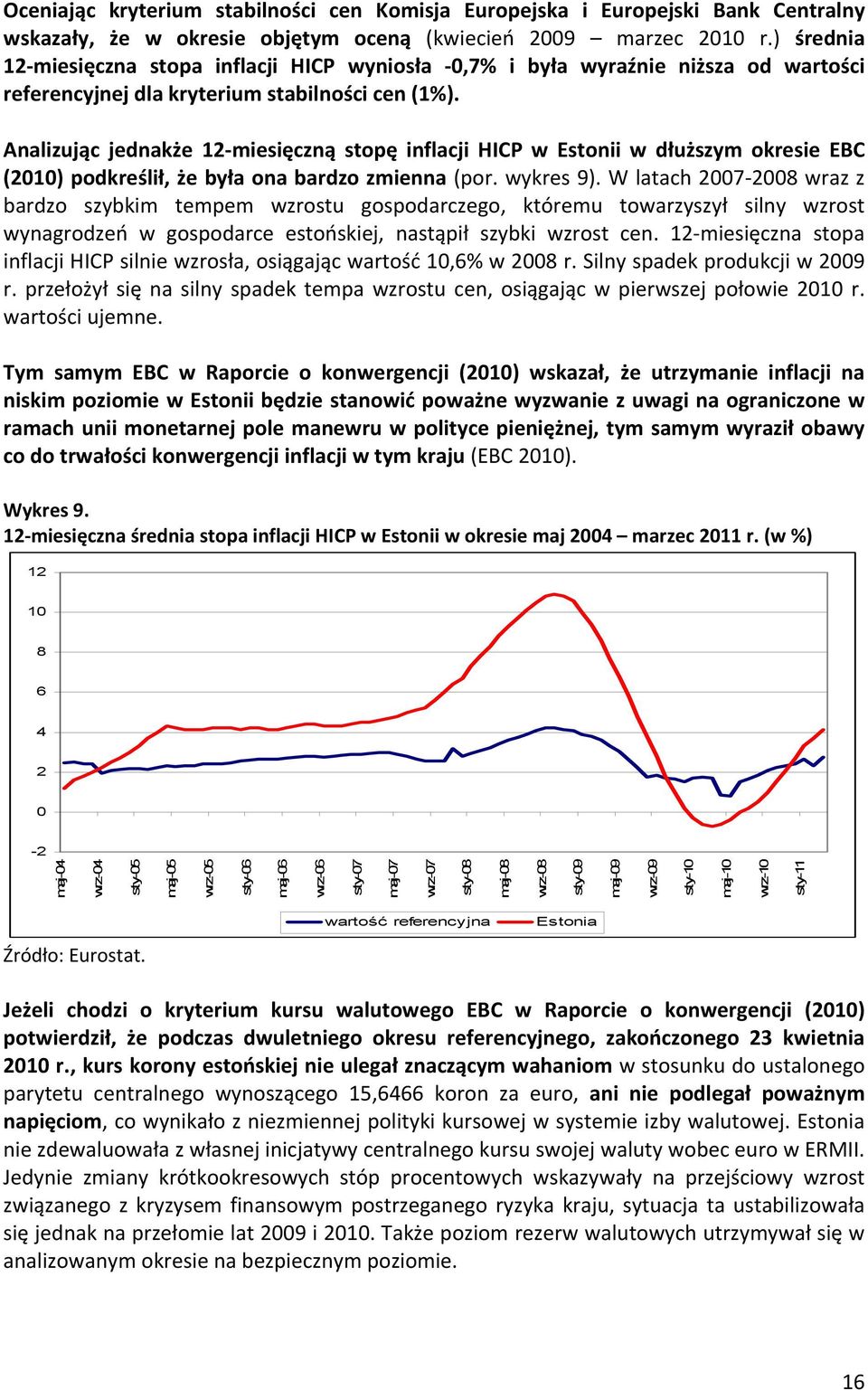 Analizując jednakże 12 miesięczną stopę inflacji HICP w Estonii w dłuższym okresie EBC (2010) podkreślił, że była ona bardzo zmienna (por. wykres 9).