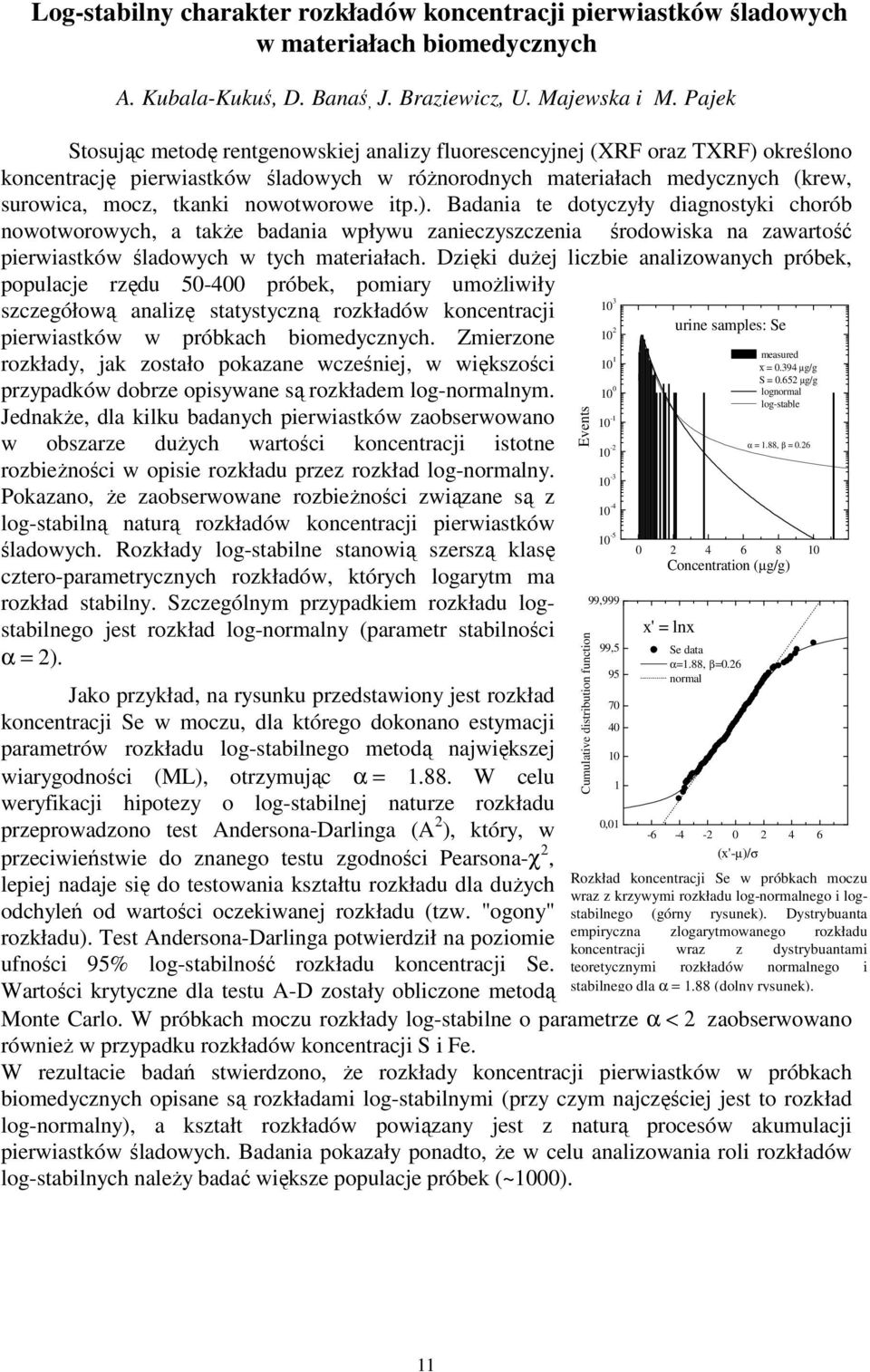 nowotworowe itp.). Badania te dotyczyły diagnostyki chorób nowotworowych, a także badania wpływu zanieczyszczenia środowiska na zawartość pierwiastków śladowych w tych materiałach.