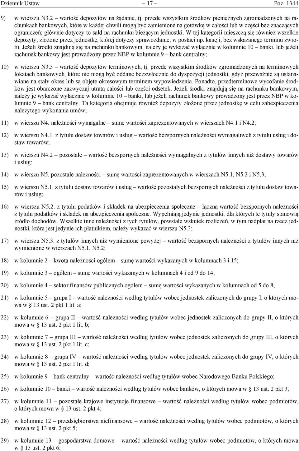 sald na rachunku bieżącym jednostki. W tej kategorii mieszczą się również wszelkie depozyty, złożone przez jednostkę, której dotyczy sprawozdanie, w postaci np. kaucji, bez wskazanego terminu zwrotu.