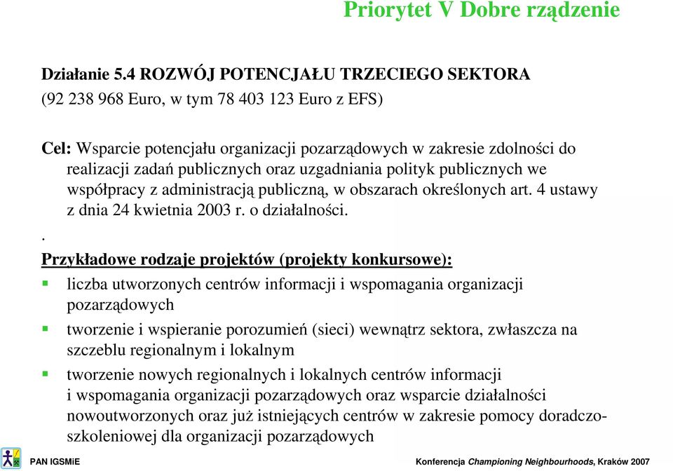 uzgadniania polityk publicznych we współpracy z administracją publiczną, w obszarach określonych art. 4 ustawy z dnia 24 kwietnia 2003 r. o działalności.