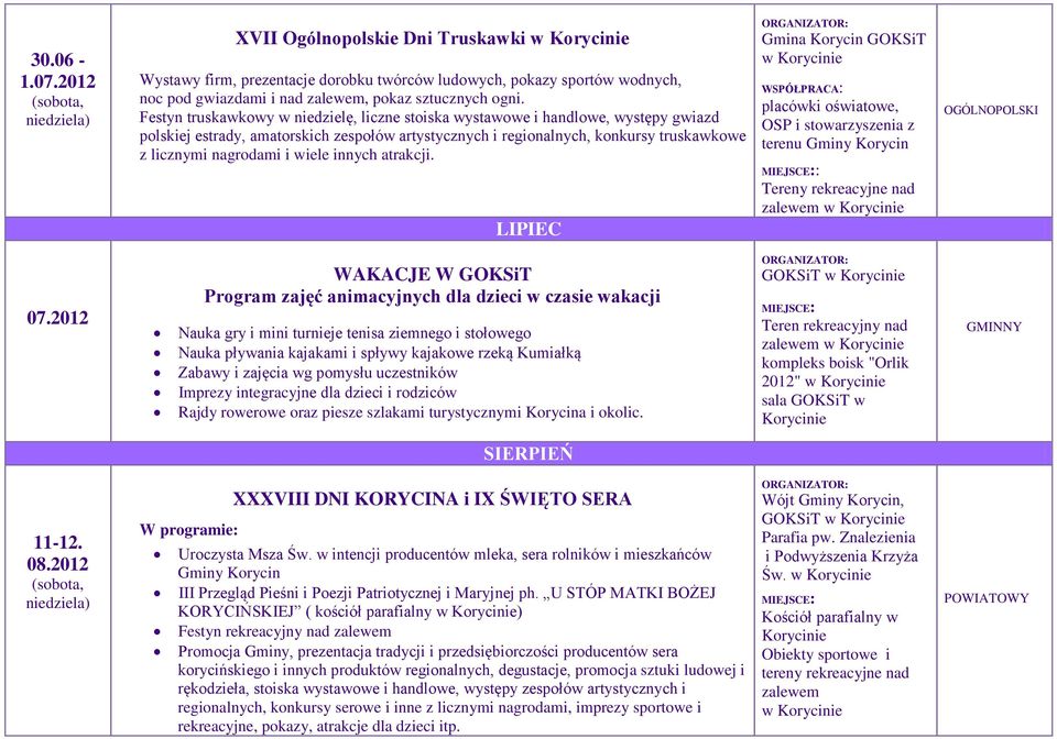 wiele innych atrakcji. LIPIEC Gmina Korycin GOKSiT placówki oświatowe, OSP i stowarzyszenia z terenu Gminy Korycin : Tereny rekreacyjne nad OGÓLNOPOLSKI 07.
