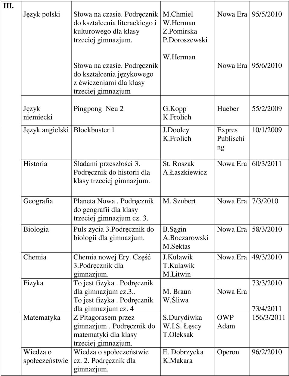 Podręcznik do historii dla klasy trzeciej gimnazjum. G.Kopp K.Frolich J.Dooley K.Frolich St. Roszak A.