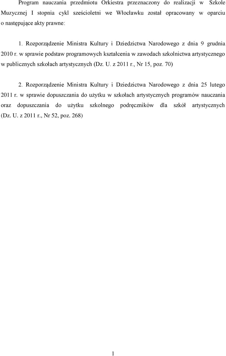 w sprawie podstaw programowych kształcenia w zawodach szkolnictwa artystycznego w publicznych szkołach artystycznych (Dz. U. z 2011 r., Nr 15, poz. 70) 2.