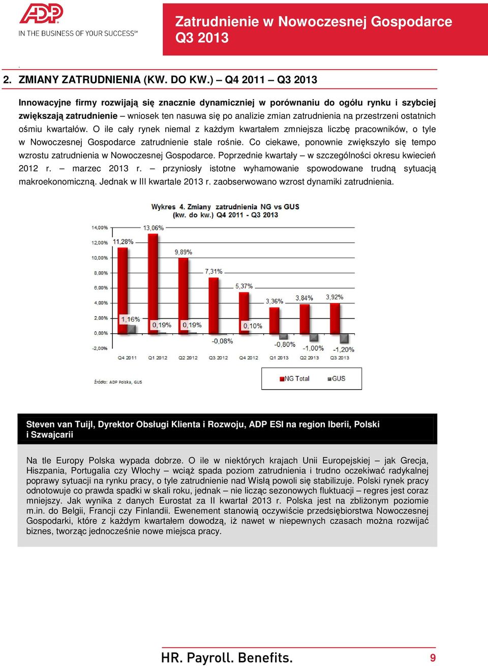 ponownie zwiększyło się tempo wzrostu zatrudnienia w Nowoczesnej Gospodarce Poprzednie kwartały w szczególności okresu kwiecień 2012 r marzec 2013 r przyniosły istotne wyhamowanie spowodowane trudną