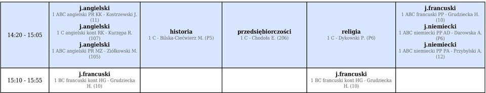 (P6) 1 ABC francuski PP - Grudziecka H. (10) 1 ABC niemiecki PP AD - Darowska A.