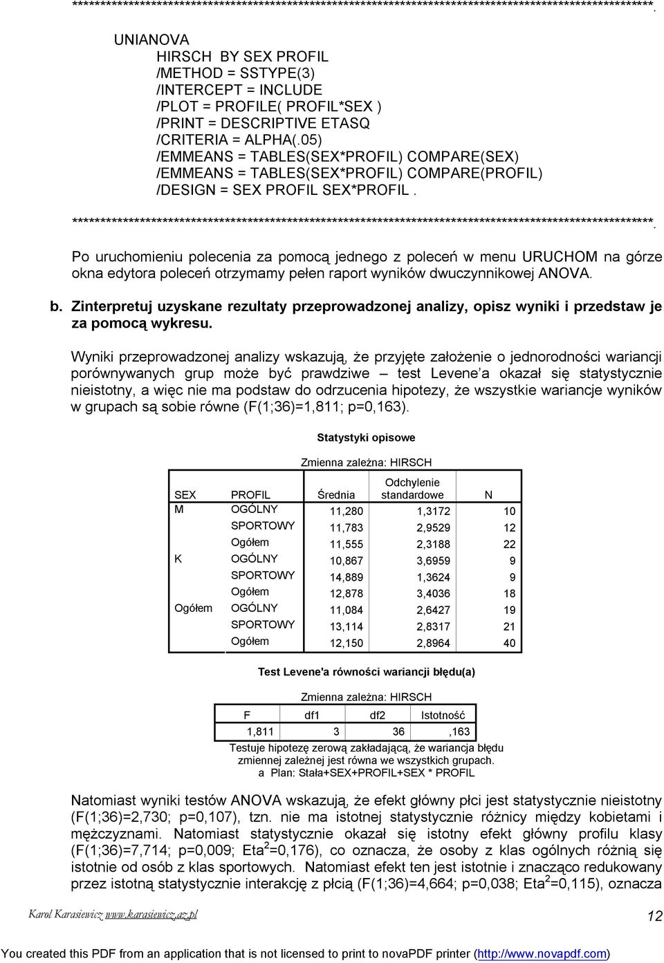 05) /EMMEANS = TABLES(SEX*PROFIL) COMPARE(SEX) /EMMEANS = TABLES(SEX*PROFIL) COMPARE(PROFIL) /DESIGN = SEX PROFIL SEX*PROFIL.