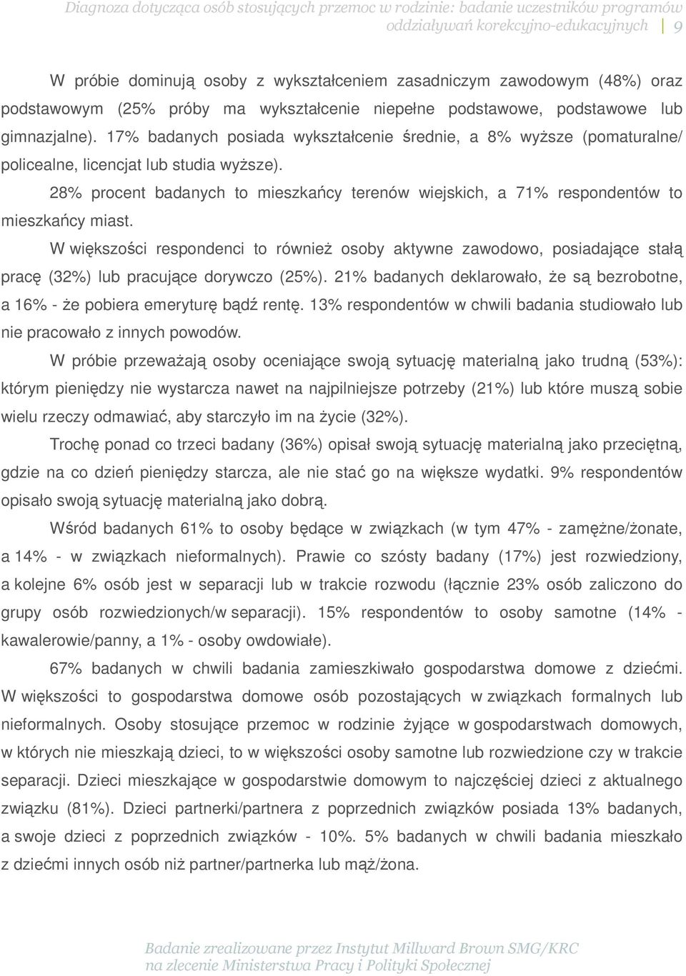 28% procent badanych to mieszkańcy terenów wiejskich, a 71% respondentów to mieszkańcy miast.