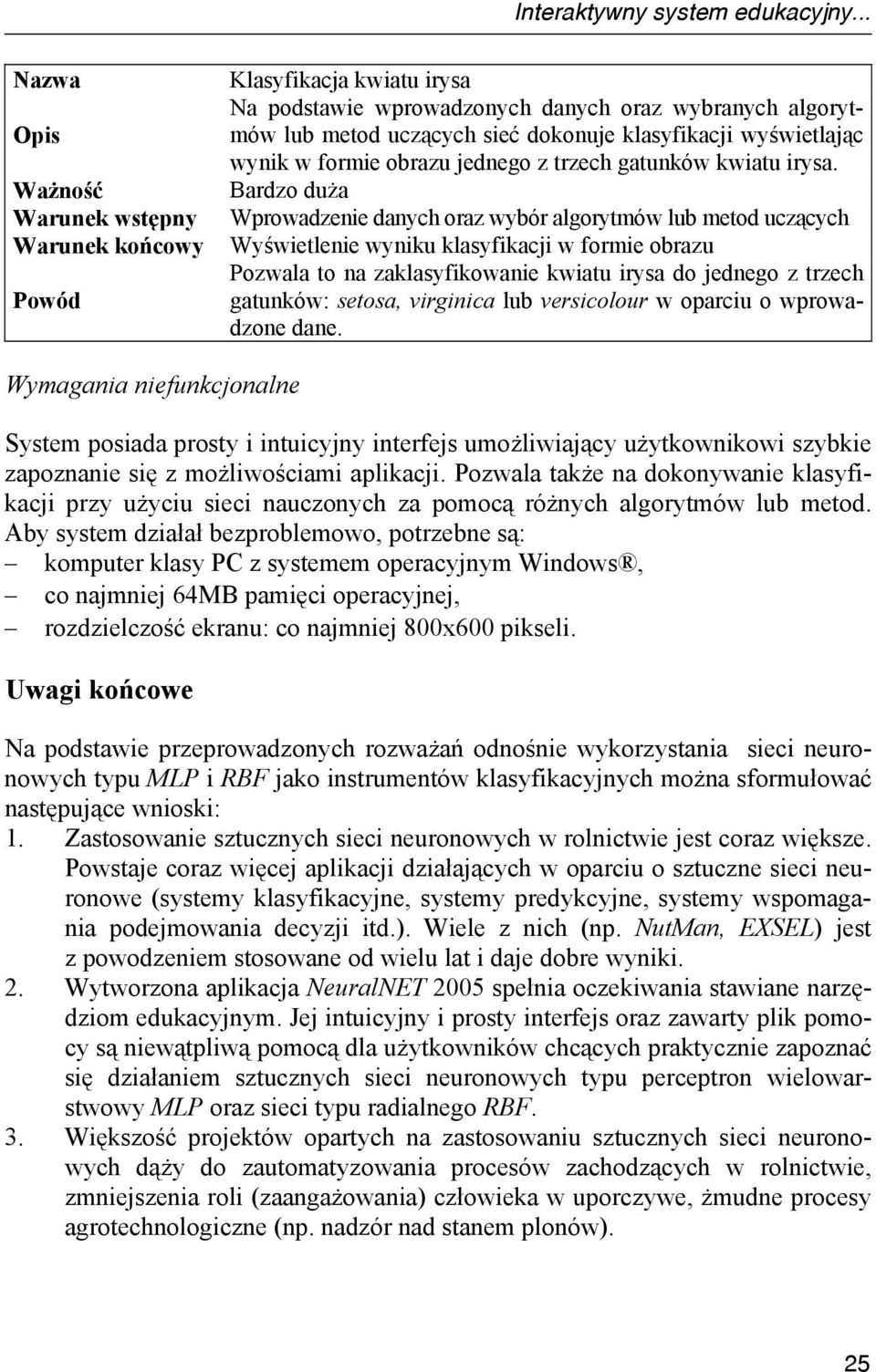 wyświetlając wynik w formie obrazu jednego z trzech gatunków kwiatu irysa.