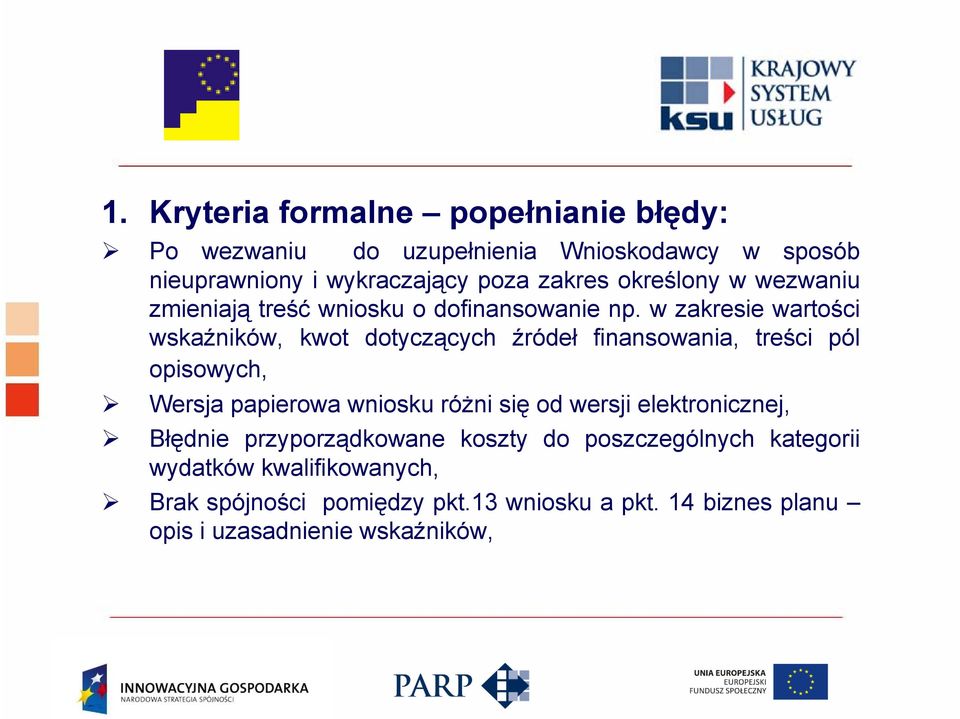 w zakresie wartości wskaźników, kwot dotyczących źródeł finansowania, treści pól opisowych, Wersja papierowa wniosku różni się od